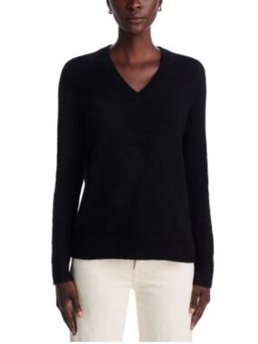 C by Bloomingdale’s Black V-Neck Cashmere Sweater